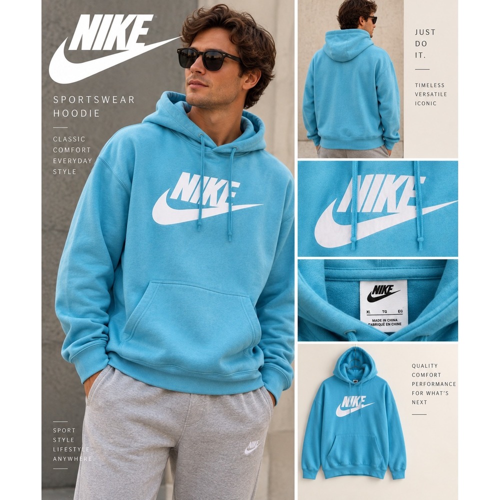 Nike Sportswear Futura Logo Hoodie XL Aqua Blue Oversized Pullover Sweatshirt